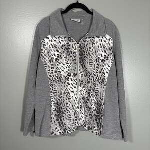 Activology Women's Gray Leopard Print Full Zip Sweatshirt - Size PL - Mob Wife